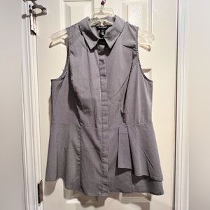 White House Black Market Sleeveless Button-up Shirt in Gray & White Stripes